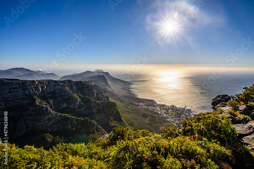 View over the Twelve Apostles in Cape Town from the Table Mountain.