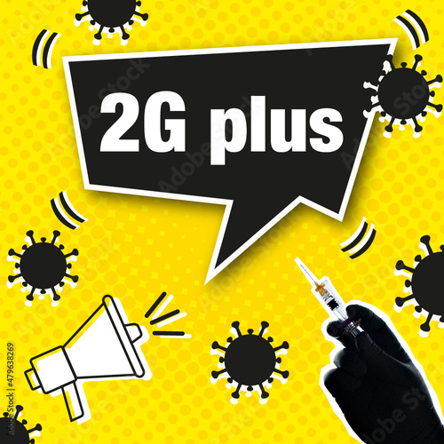 2G Plus Schild, Corona, covid-19, in comic Style