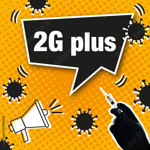 2G Plus Schild, Corona, covid-19, in comic Style