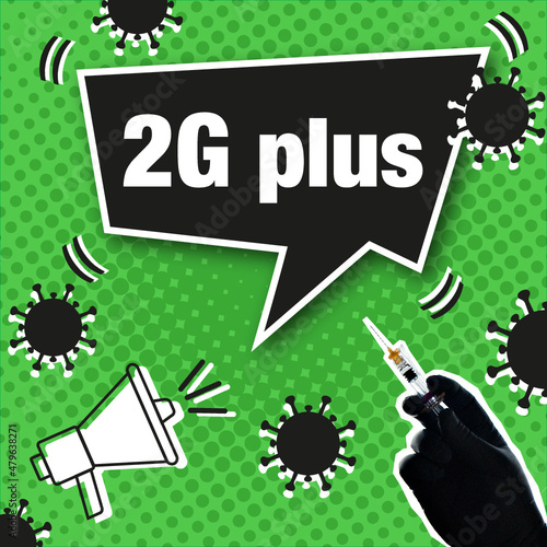 2G Plus Schild, Corona, covid-19, in comic Style