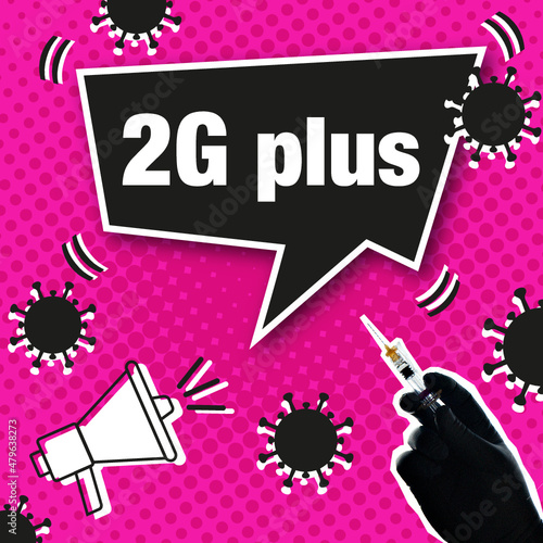 2G Plus Schild, Corona, covid-19, in comic Style