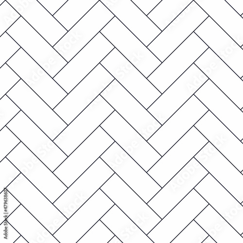 Black line vintage herringbone wooden floor. Vector monochrome seamless pattern. Parquet design texture