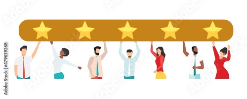 Customer feedback, testimonial, online survey concept. Group of people rating customer experience, writing review, leaving feedback. Client, user satisfaction. Isolated flat vector illustration © Vitechek