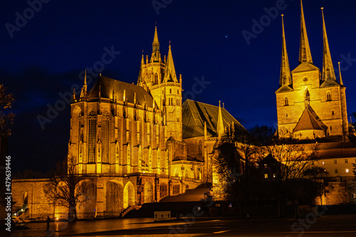 cathedral square in Erfurt with cathedral and severi church in Erfurt by night