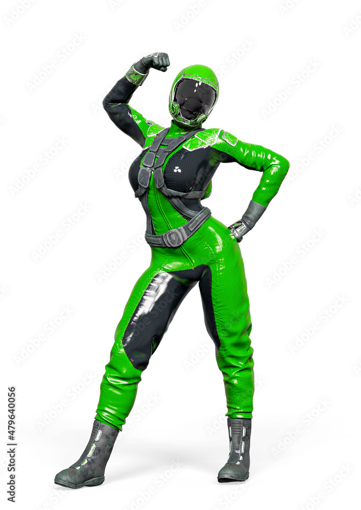cosmonaut girl is celebrating on white background cosmonaut girl is celebrating on white background