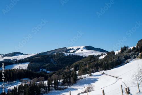 Ausblick auf das steirische Almenland im Winter