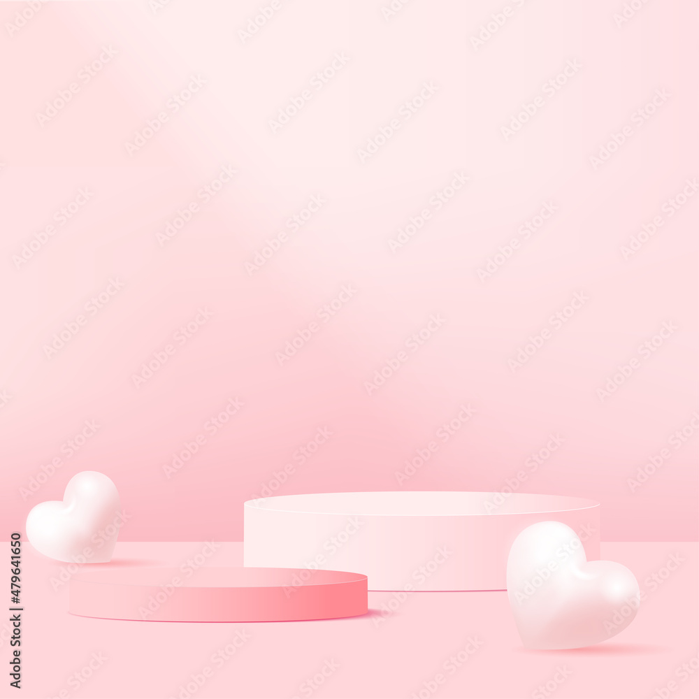 Concept of love and Valentine day with 3d pink heart and podium. Vector Concept of love and Valentine day with 3d pink heart and podium. Vector