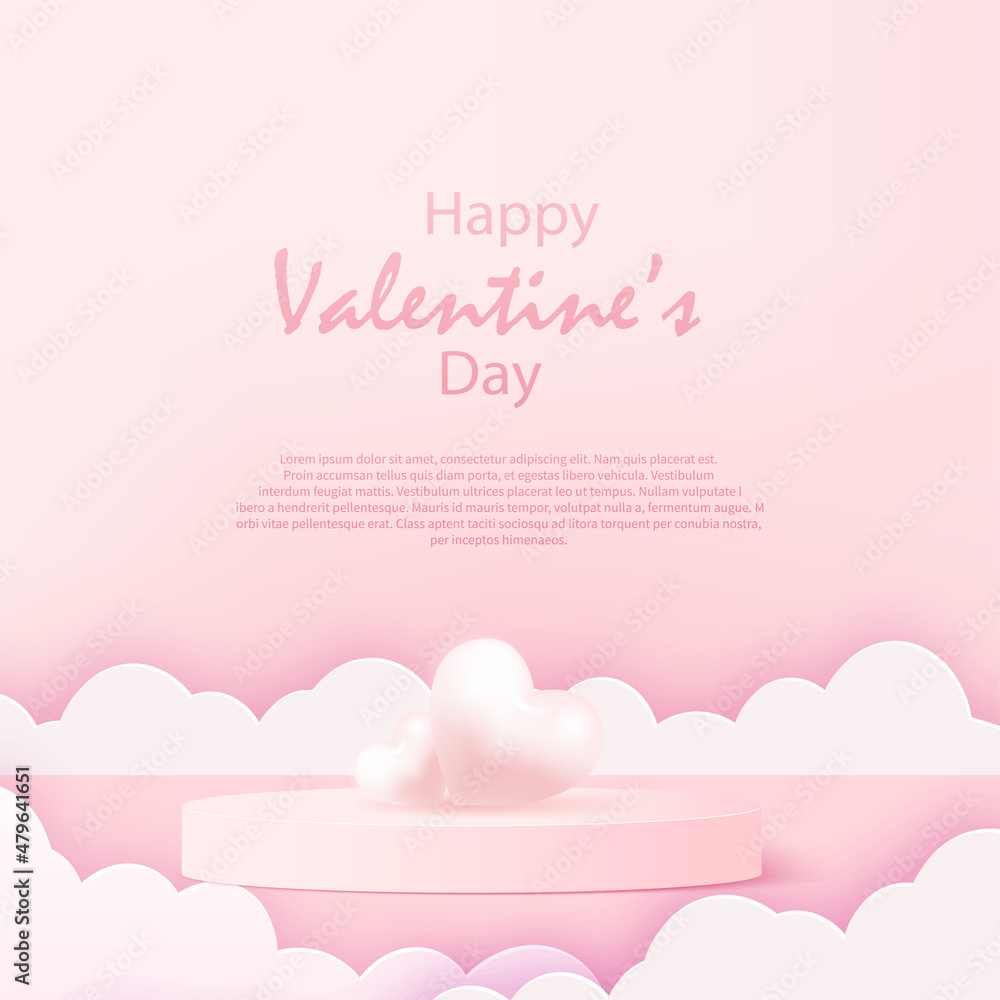 Concept of love and Valentine day with pink podium and flying podium. Vector