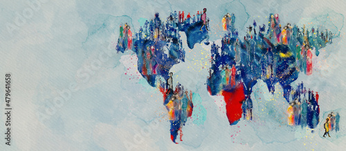 People in the world. Watercolor design element photo