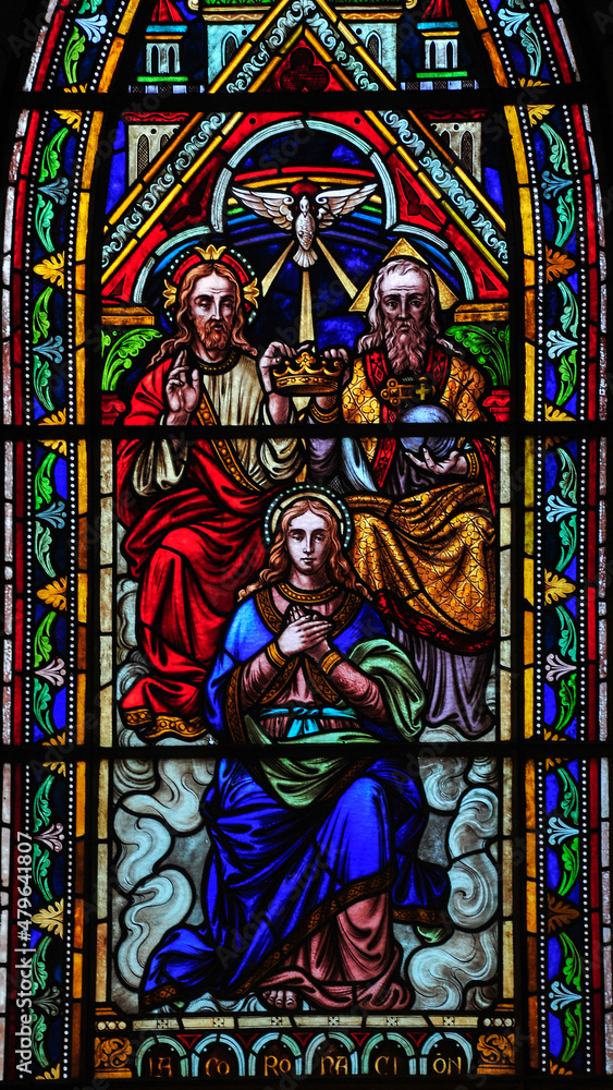 Coronation of Mary, stain glass window