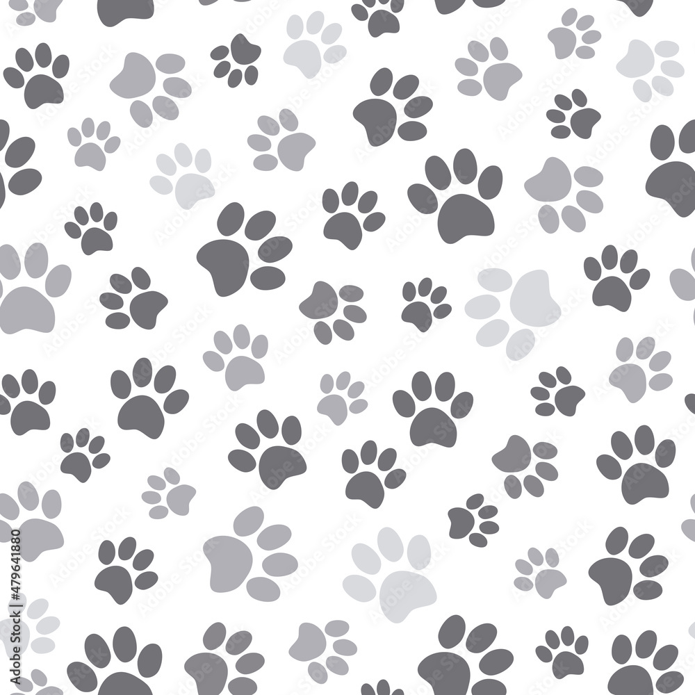 Pet paw seamless pattern. Cat or dog footprint background. Vector illustration. It can be used for wallpapers, wrapping, cards, patterns for clothes and other. Pet paw seamless pattern. Cat or dog footprint background. Vector illustration. It can be used for wallpapers, wrapping, cards, patterns for clothes and other.