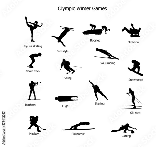 Fototapeta Naklejka Na Ścianę i Meble -  Olympic winter sports 2022 in vector black on white background