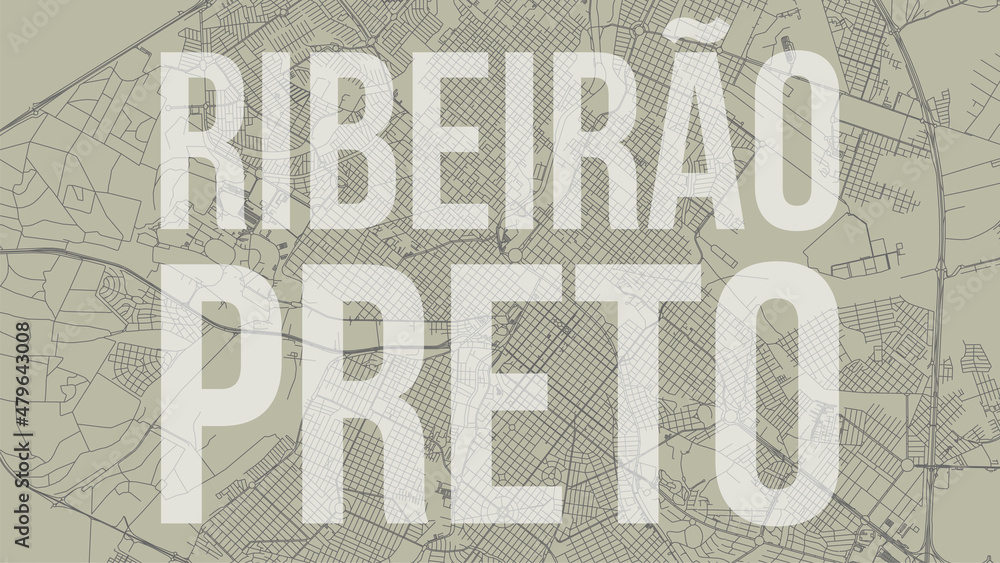 Ribeirao Preto map city poster, horizontal background vector map with opacity title. Municipality area street map. Widescreen skyline panorama.