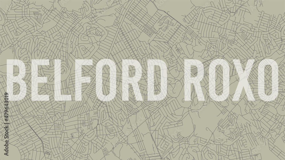Obraz premium Belford Roxo map city poster, horizontal background vector map with opacity title. Municipality area street map. Widescreen skyline panorama.