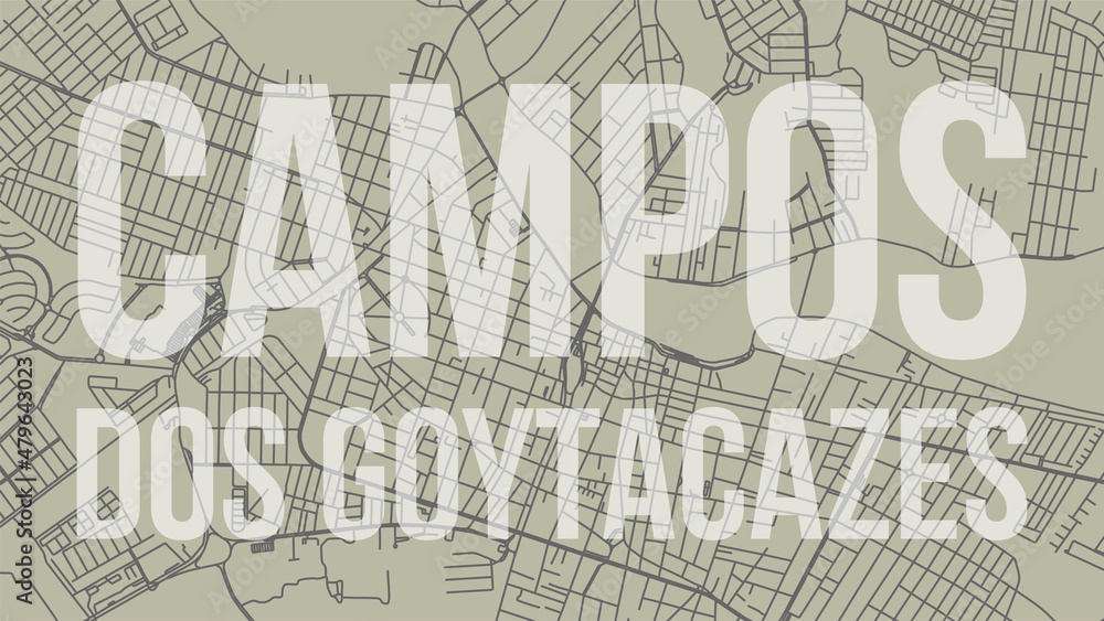 Campos dos Goytacazes map city poster, horizontal background vector map with opacity title. Municipality area street map. Widescreen skyline panorama.