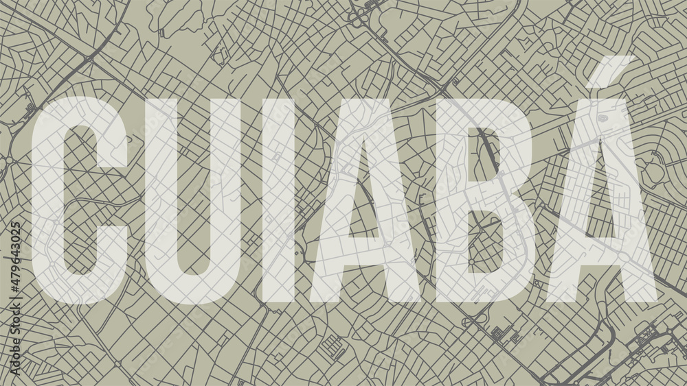 Cuiaba map city poster, horizontal background vector map with opacity title. Municipality area street map. Widescreen skyline panorama. Cuiaba map city poster, horizontal background vector map with opacity title. Municipality area street map. Widescreen skyline panorama.