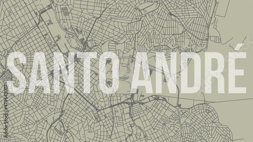 Santo Andre map city poster, horizontal background vector map with opacity title. Municipality area street map. Widescreen skyline panorama.