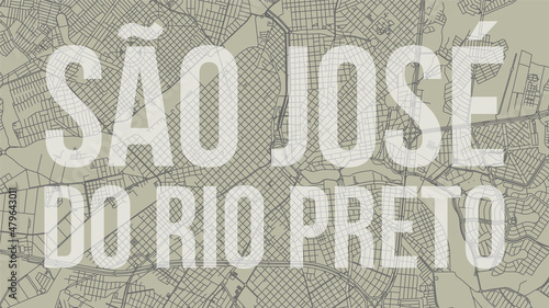 Sao Jose do Rio Preto map city poster, horizontal background vector map with opacity title. Municipality area street map. Widescreen skyline panorama.
