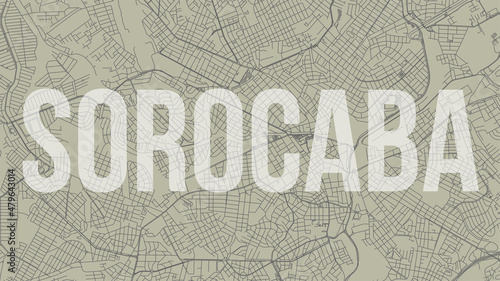 Sorocaba map city poster, horizontal background vector map with opacity title. Municipality area street map. Widescreen skyline panorama.