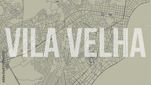 Vila Velha map city poster, horizontal background vector map with opacity title. Municipality area street map. Widescreen skyline panorama.