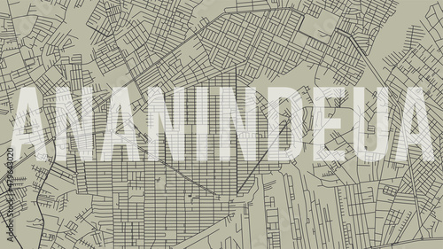 Ananindeua map city poster, horizontal background vector map with opacity title. Municipality area street map. Widescreen skyline panorama.