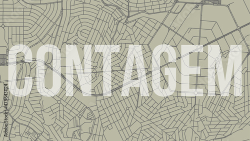 Contagem map city poster, horizontal background vector map with opacity title. Municipality area street map. Widescreen skyline panorama.