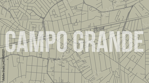 Campo Grande map city poster, horizontal background vector map with opacity title. Municipality area street map. Widescreen skyline panorama.