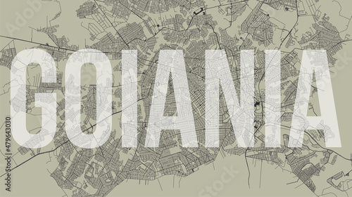 Goiania map city poster, horizontal background vector map with opacity title. Municipality area street map. Widescreen skyline panorama.
