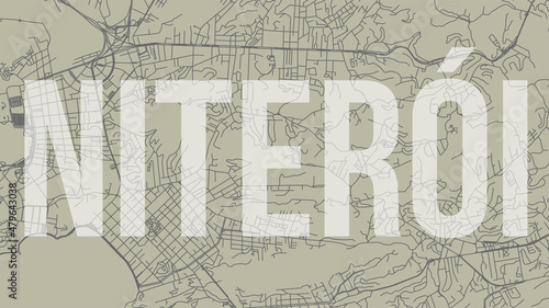 Niteroi map city poster, horizontal background vector map with opacity title. Municipality area street map. Widescreen skyline panorama.