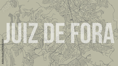 Juiz de Fora map city poster, horizontal background vector map with opacity title. Municipality area street map. Widescreen skyline panorama.