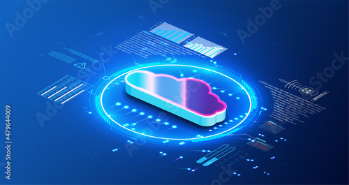 Digital space. Data storage Vector illustration Cloud storage for downloading an isometric. A digital service or application with data transmission. Concept of financial management,business strategies