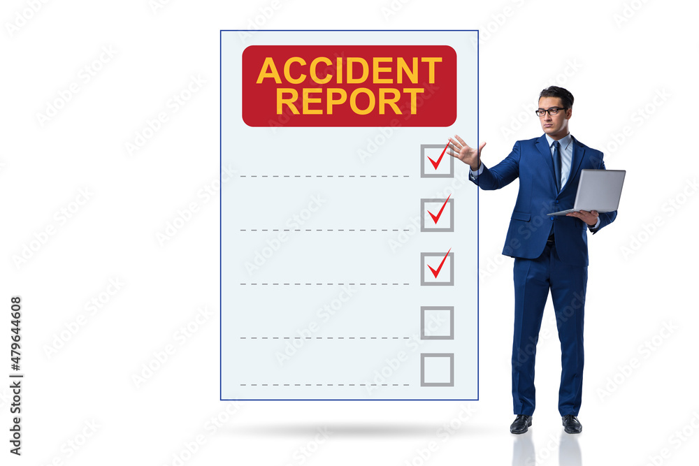 Filling in accident report in insurance concept Filling in accident report in insurance concept