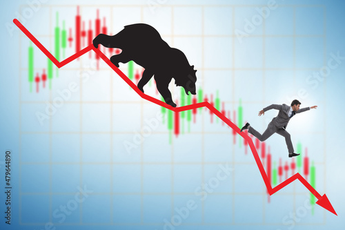 Businessman in illustration of bearish market