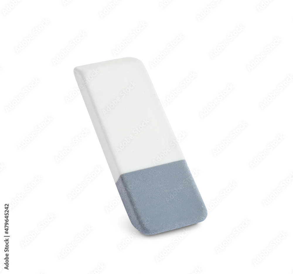 New double eraser isolated on white. School stationery New double eraser isolated on white. School stationery