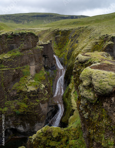 Beautiful aerial view of the Fjadrargljufur Canyon in Iceland on summer