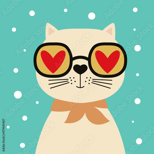 greeting card with cat for valentines day