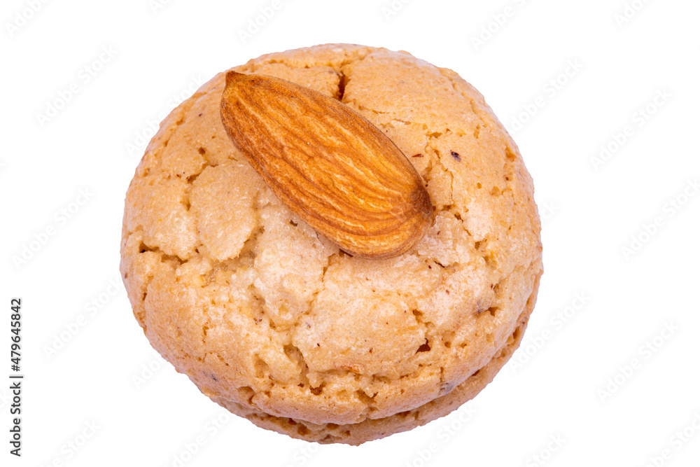 macro shot almond macaroon on white background macro shot almond macaroon on white background