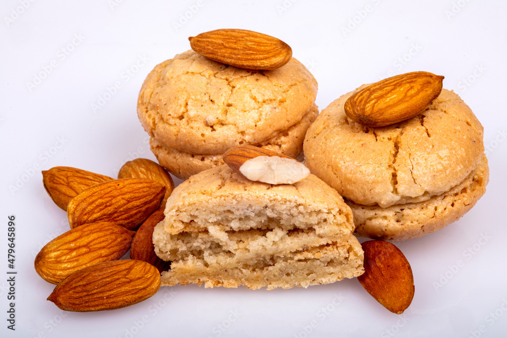macaroon with almonds on a light background macaroon with almonds on a light background