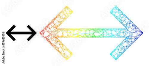 Mesh net exchange arrows framework icon with rainbow gradient. Colored carcass mesh exchange arrows icon. Flat mesh created from exchange arrows icon and crossed lines.