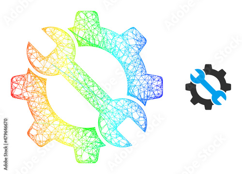 Net mesh repair tools carcass icon with rainbow gradient. Colored carcass mesh repair tools icon. Flat carcass created from repair tools icon and intersected lines.