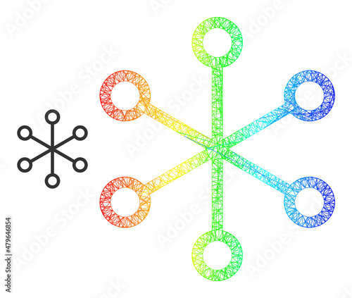Net links model icon with rainbow gradient. Colorful frame net links icon. Flat carcass created from net links icon and crossed lines.