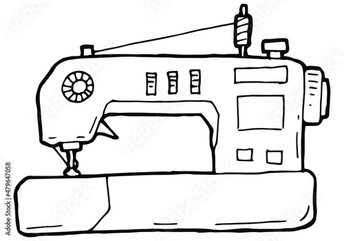 hand drawn sewing machine image in doodle style