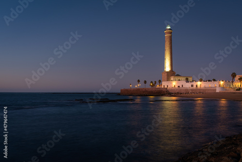 Chipiona lighthouse at sunset, Cadiz, Andalusia, Spain
