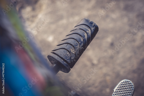 Close-up of motorcycle rubber footpegs, motorcycles. photo