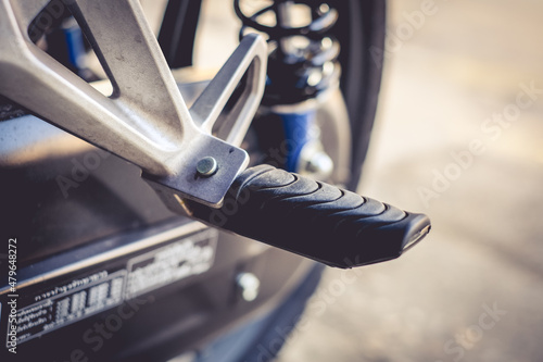 Close-up of motorcycle rubber footpegs, motorcycles. photo
