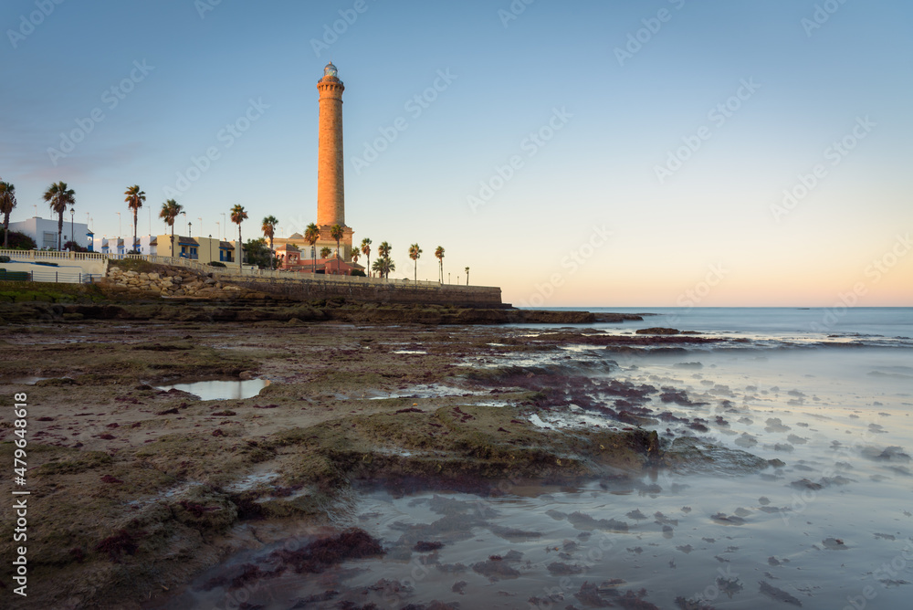 Fototapeta premium Chipiona lighthouse at sunrise, Cadiz, Andalusia, Spain