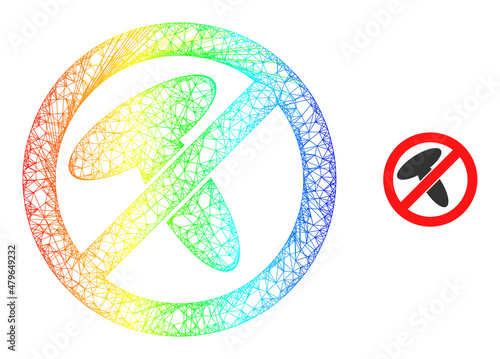 Net mesh stop mushroom carcass icon with spectrum gradient. Colorful carcass network stop mushroom icon. Flat framework created from stop mushroom icon and intersected lines.