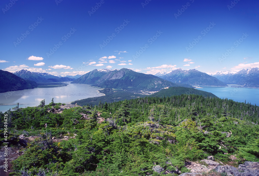 Panoramic View Atop a Mountain on the Alaska Coast