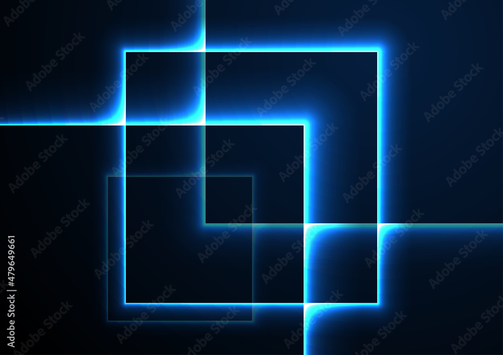 Blue neon laser squares abstract technology background. Retro vector design Blue neon laser squares abstract technology background. Retro vector design