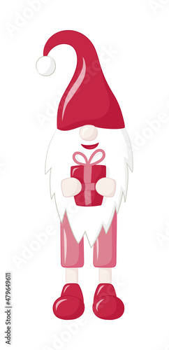 Cute little valentine gnome with a gift in a red hat for Valentine's Day cards, gifts, T-shirts, mugs, stickers and design
